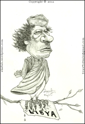 The Caricature, Cartoon, Sketch, Portrait of Moammar Gaddafi, the Dictator of Libya!