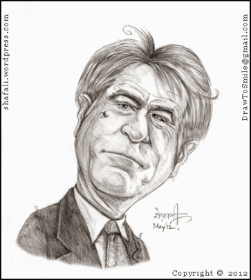 The caricature, cartoon, sketch, drawing of Robert De Niro, the Hollywood actor who played young don corleone in the Godfather.