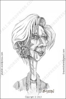 caricature, cartoon, sketch, drawing,portrait of Christine Lagarde the MD of IMF.