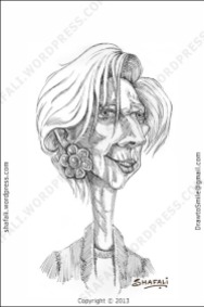 caricature, cartoon, sketch, drawing,portrait of Christine Lagarde the MD of IMF.