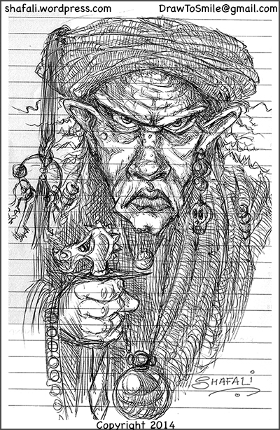 Caricature Cartoon Sketch Pen and ink drawing of a murderer, assassin, killer - a generally evil man