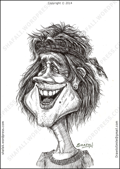 Pen and Ink Caricature of a Gypsy man laughing. 