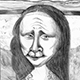 Caricature of Leonardo da Vinci's Mona Lisa.
